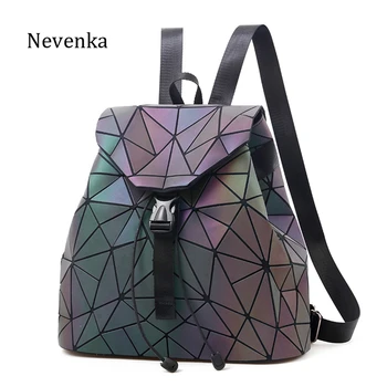 

Nevenka Luminous Backpack Women Leather Geometric Backpacks Diamond Lattice Drawstring Backpacks Holographic Backpack Purse 2018