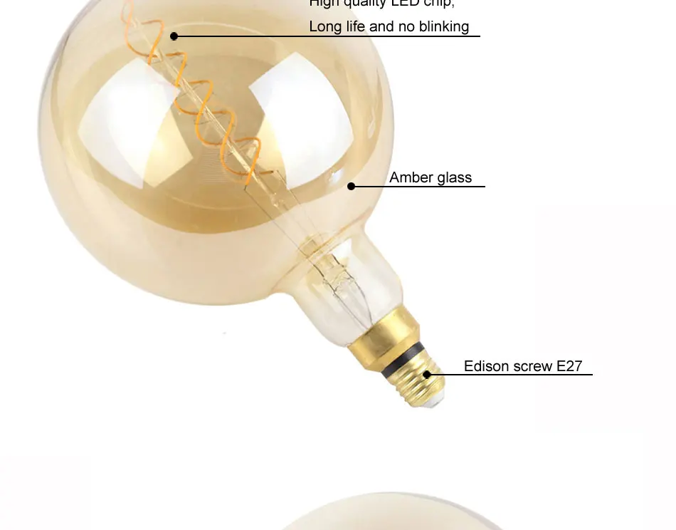 TIANFAN Глобус G200 Ретро лампа Эдисона E27 гостиная украшения праздничные светодиодные лампы затемняя большой изогнутый светодиодные лампочки накаливания