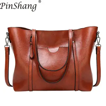 

PinShang Women's Handbag Oil Wax Leather Handbag Large Capacity Tote Bag Lady Single Shoulder Crossbody Bags for Women 2018 Z40