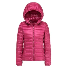 Белые пуховики на утином пуху, теплые куртки, осенне-зимние женские модные пальто с капюшоном, легкие женские тонкие повседневные пуховики, большие размеры, QH1257