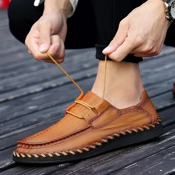 

Men Genuine Leather Casual Shoes Handmade Overshoe Moccasins Male Driving Shoes Loafers Italian Bordered Footwear Brogues Shoes
