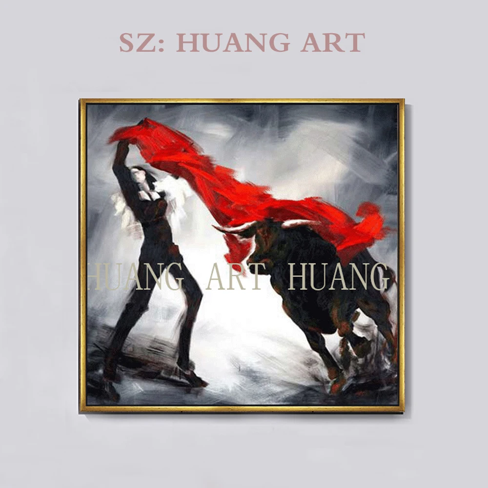 

Hand Made Oil Painting On Canvas Fighting Bull Animal spanish bullfighting Abstract Modern Canvas Wall Art Living Room Decor Pic
