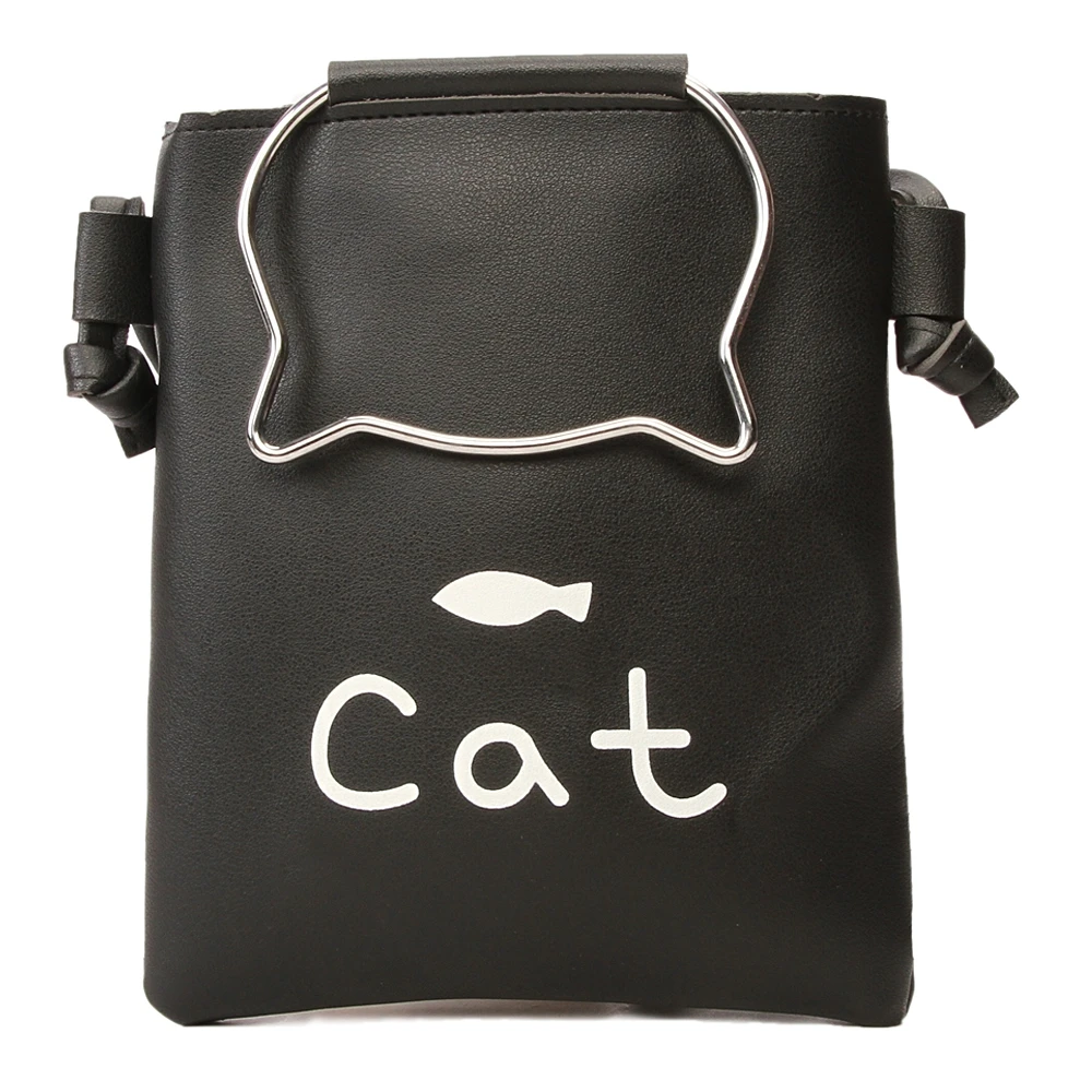 

Ladies Handbag with Hollow Cat Metal Frame Handle Bucket Shape Long Shoulder Bag PU Leather Small Women Messenger Crossbody Bags