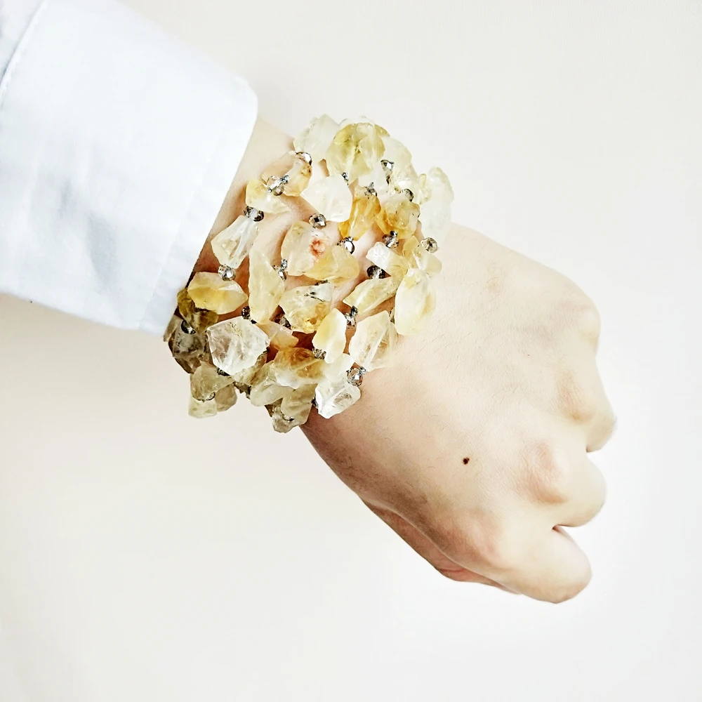 

Lily Jewelry Citrines Raw Stone Crystal 5 rows OT Clasp Bracelet Bohemia Style Jewelry Drop shipping