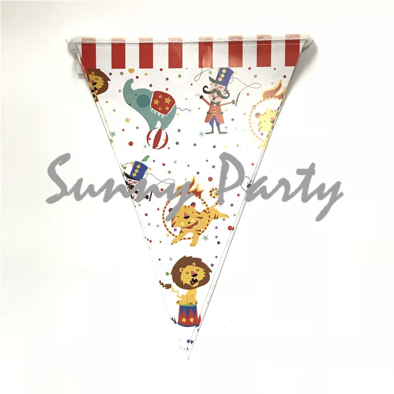 

10pcs/lot Cartoon Circus Theme Cartoon Party Flag Banner Birthday Baby Shower Party Cartoon Banner Room Decoration Supplies
