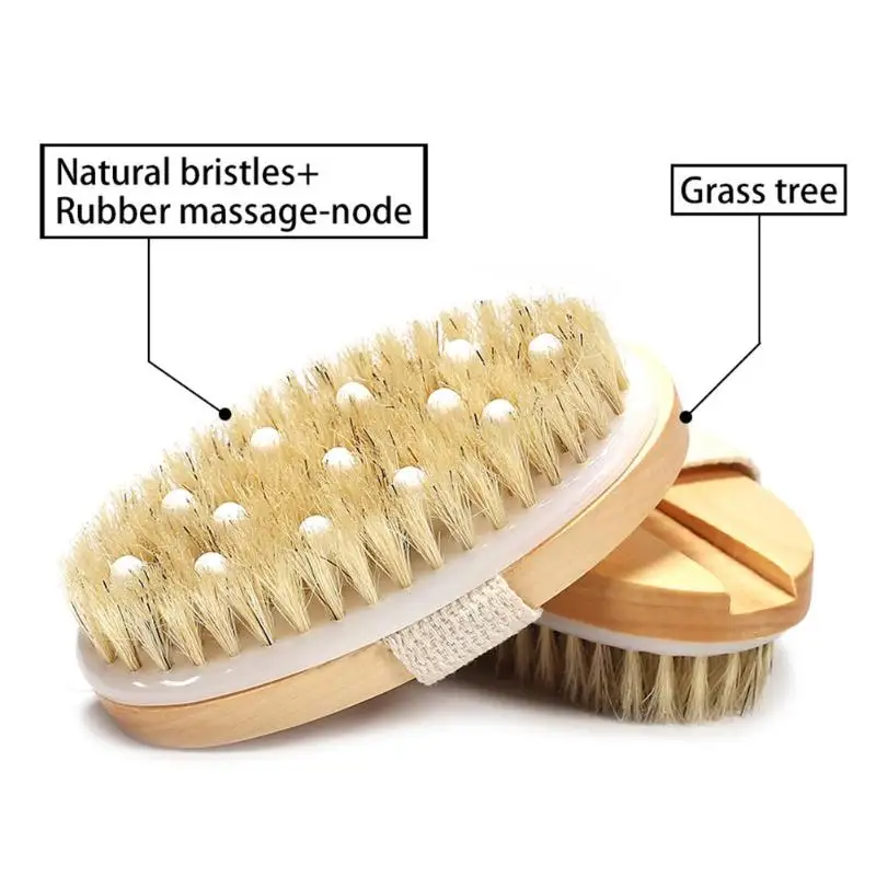 2 в 1 деревянная натуральная щетинная щетка для тела сухая влажная Ванна скруббер Массажер Уход за кожей тела инструменты Массажная щетка
