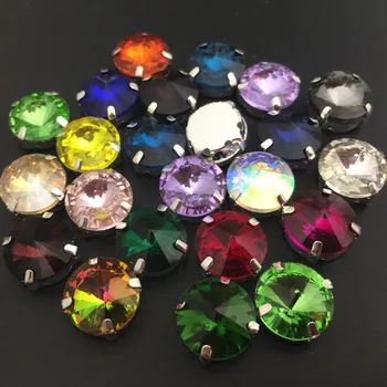 

Glass Crystal silver claw 6,8,10,12,14~18 mm Rivoli round shape Sew on rhinestone beads garment shoes accessories diy decoration