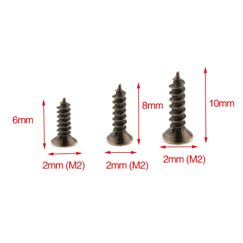 100 шт. NAIERDI 2x6/8/10 мм винты под бронзу M2 на плоской подошве, с закругленным носком, подходят петли потайной самонарезающиеся винты, покрытые деревянные Аппаратные средства