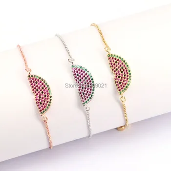 

Fashion 10Pcs Brass Metal Micro Pave CZ Watermelon Connectors Bracelet Adjustable Chain Bracelets