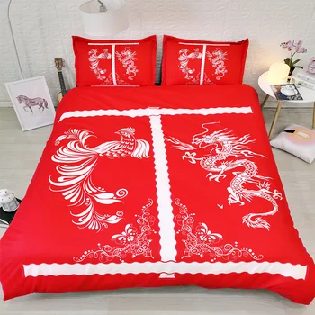 

JF-243 Chinese Traditional Wedding bedding sets 4pcs dragon and phoenix bed set