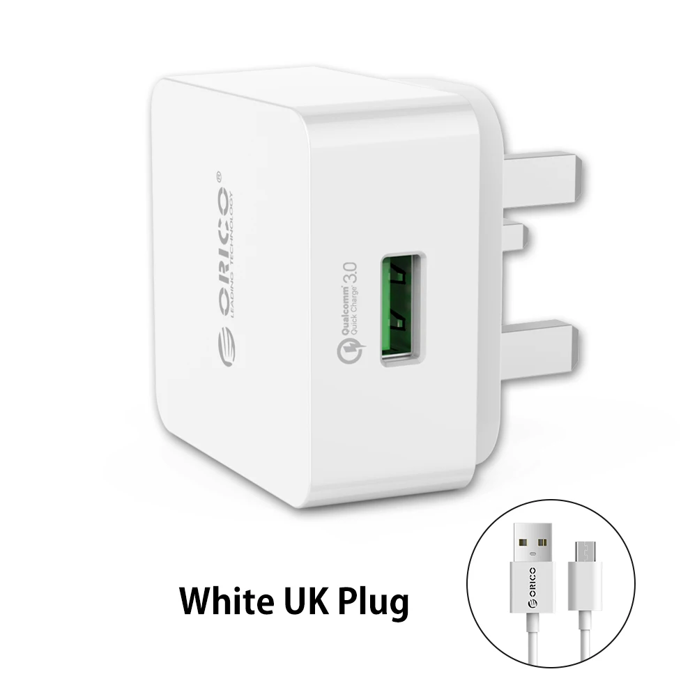 ORICO QC зарядное устройство для телефона Quick Charge 3,0 18 Вт Быстрое USB зарядное устройство для iPhone XS samsung S10+ Xiaomi huawei с бесплатным микро USB кабелем - Тип штекера: White UK