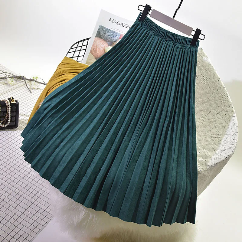 Женская длинная Плиссированная юбка винтажная с высокой талией|skirt vintage|suede skirtlong