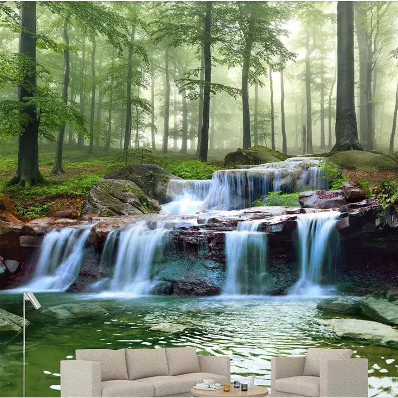 Beibehang пользовательские большие обои 3D фото фрески лес ручье водопад пейзаж