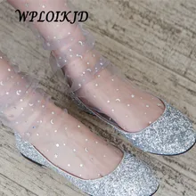 [WPLOIKJD] Harajuku Япония ультра-тонкие носки прозрачные уникальные Блестящие Блестки со звездами кучи кружева шелковые носки креативные сексуальные сетчатые