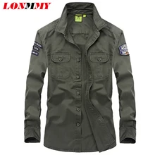 LONMMY M-3XL Высокое качество Футболки мужская Военный стиль мужские рубашки С Длинным рукавом Хлопок Тонкий Camisa социальной 2016 Brand clothing