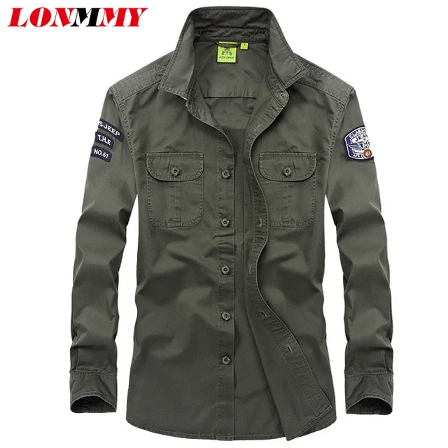 Lonmmy m 3xl alta calidad Camisas mens Militar estilo