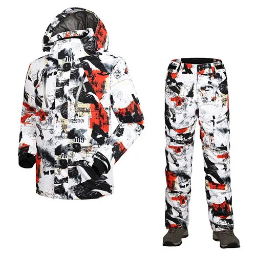 Зимний мужской лыжный костюм, водонепроницаемая ветрозащитная лыжная куртка+ штаны, комплект теплой одежды, одноцветная мужская куртка для сноуборда, брюки - Цвет: Color 1