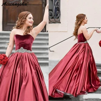 

Burgundy Sweetheart A-Line Long Evening Dresses Sexy Crystal Sash Special Occasion Formal Dresses Flooe Length Prom Gown