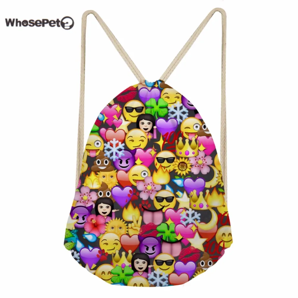 

WhosePet Children Drawstring Backpack Small Kids Boys Girs School Bag Funny Emoji Smiley Face Pattern Soft Sackpack Beach Shoes
