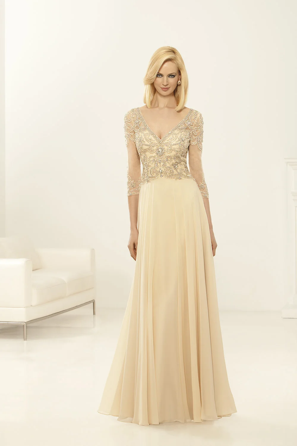 High Quality Hand Beading Bodice Bridal Mother Gowns Champagne Mother