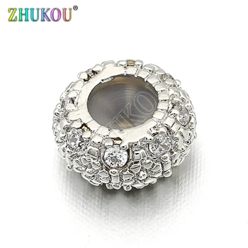 

7mm Brass Cubic Zirconia Round Spacer Beads DIY Jewelry Findings Accessories, Hole: 0.5mm, Model: VZ156