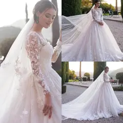 Eslieb Иллюзия бальное платье на заказ свадебное платье 2019 с длинными рукавами Свадебные платья Сделано в городе Гуанчжоу свадебное платье