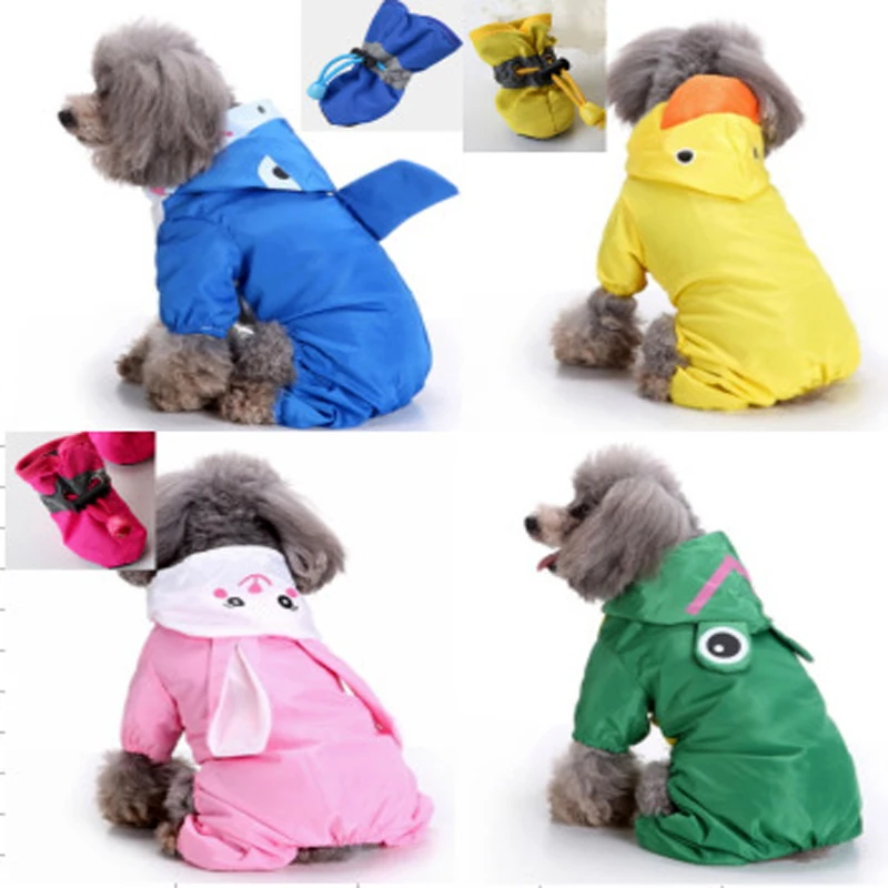 

Fashion cute animal Printed Dog Raincoat Acrylic Puppy Waterproof Coat with Hooded Mesh Pet Clothes for small dog