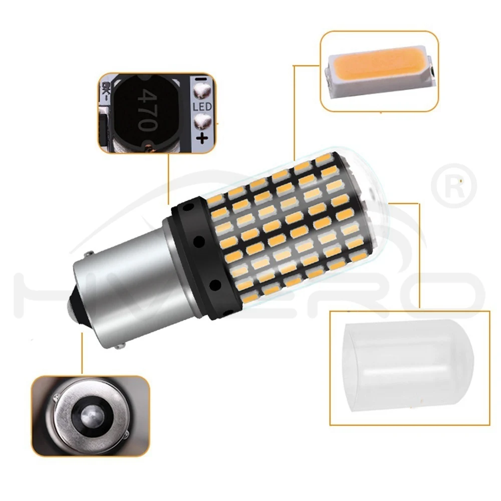 Hviero 2X 1156 1141 1073 7506 BA15S P215W Car Led Tail Bulb Brake Lights Auto Reverse Lamp Daytime Running Light White Yellow DC 12V 24v