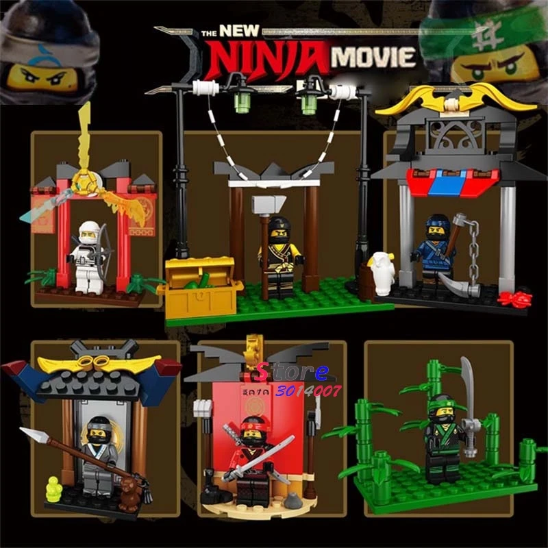 6pcs NEW Hot Ninja Movie Temple of Airjitzu Spinjitzu Training Lloyd Kai Cole Jay Nya Zane