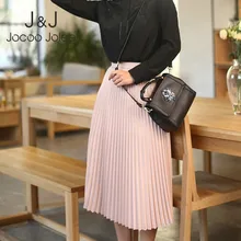 Jocoo Jolee, женские, осень, высокая талия, плиссированные юбки, элегантные, одноцветные, эластичные, средней длины, юбки, повседневные, одноцветные, женские