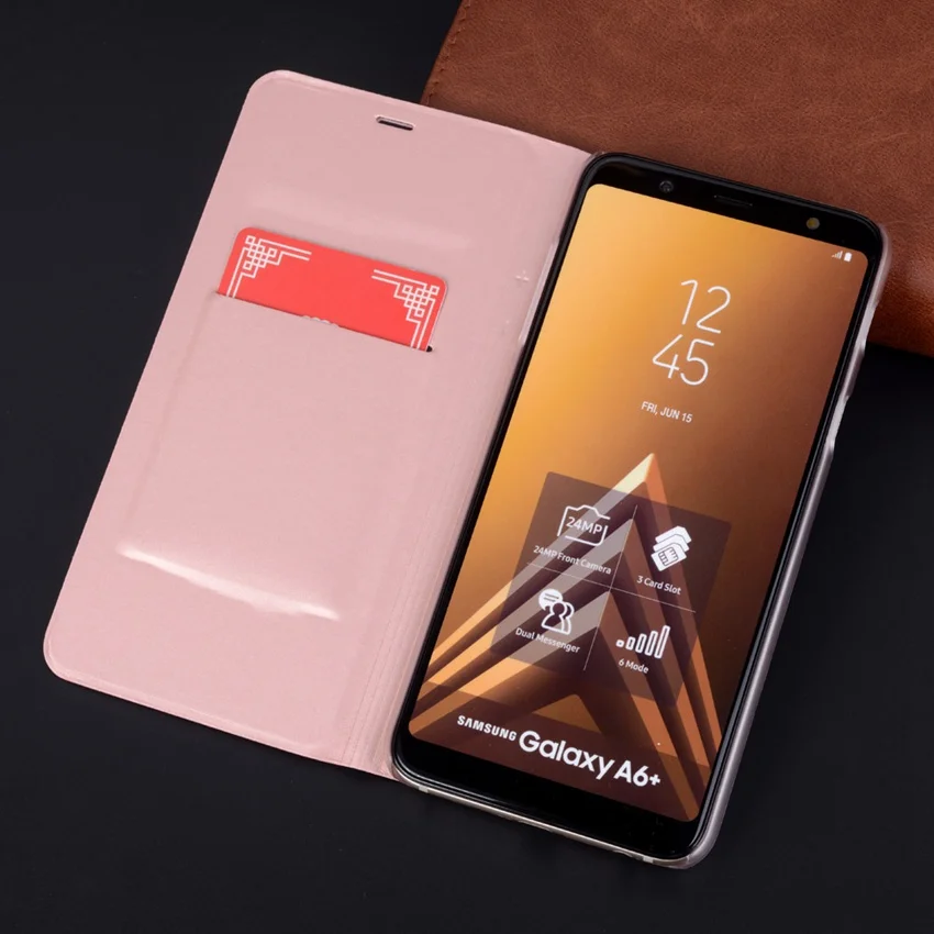 

Slim Leather Wallet Case Flip Cover With Card Holder Phone Carrying Bag For Samsung Galaxy A6 2018 SM-A600F A6Plus 2018 SM-A605F