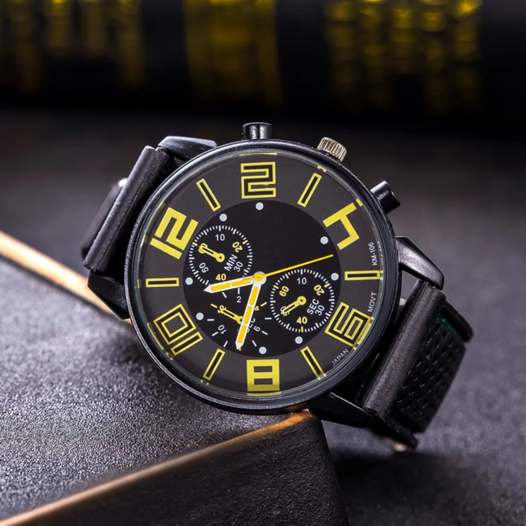 Top Brand Men's Watches Silicone Strap Large Number Quartz Watch Fashion Casual Sports Wristwatches Clock Hours Wrist Watch
