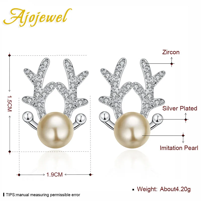 Женские серьги гвоздики с головой оленя Ajojewel имитация жемчуга|stud earrings|stud earrings for