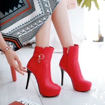 

Sexy Ultra High Heels Shoes Woman Female Round Toe Martin Boots Thin High Heel Platform Women Shoes Ankle Boots Plus Size 34-43