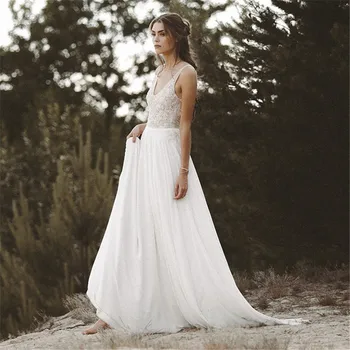 

Beach Wedding Dresses 2020 A Line Off The Shoulder White Ivory Appliques Lace Tulle Sleeveless Bridal Gown Vestido De Noiva