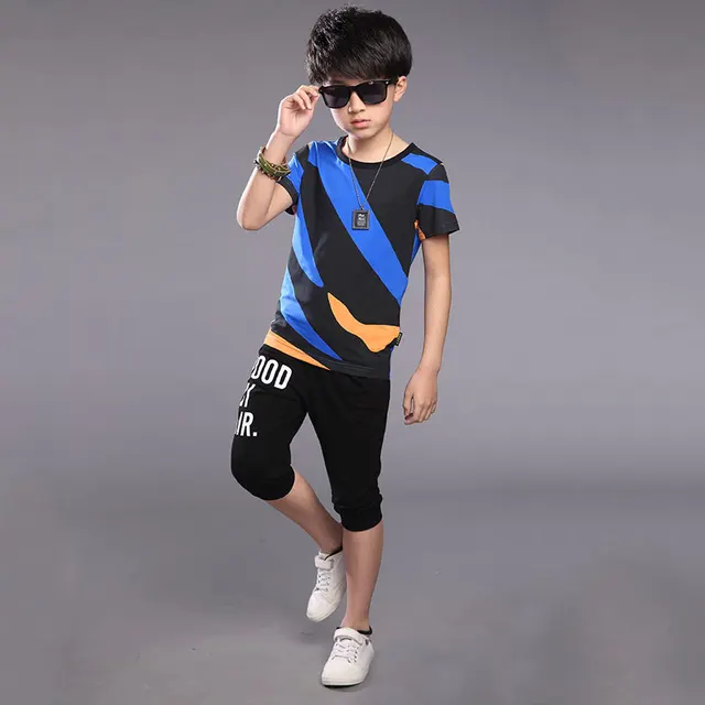 New 2017 Summer Boys Sets Children's Fashion Casual Geometric Shirts