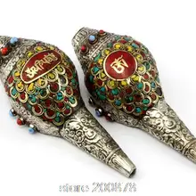 TBC985 тибетская Серебряная улитка ручной работы тибетский буддистский музыкальный инструмент 14-15 см буддистское декоративное искусство