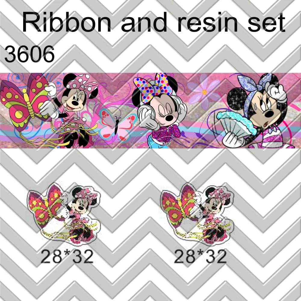 

7/8inch 100yard ribbon and 100pcs resin 1 set printed cartoon printed ribbon and resin RTS3606