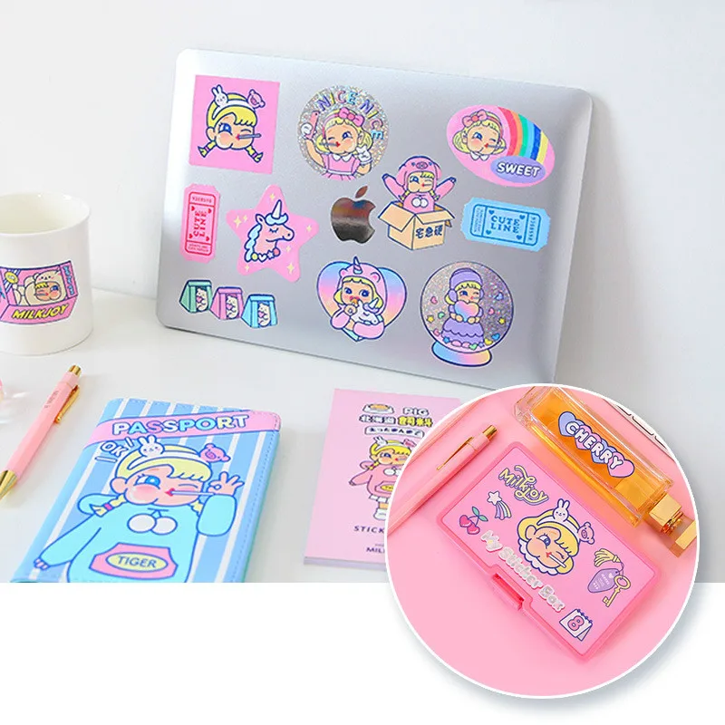 Розовая девушка милый мультфильм ПВХ Наклейки Пакет 14,5*8,5*3,5 см DIY Deco корейская мода