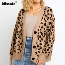 Missufe, винтажные леопардовые свитера, женский кардиган,, осень, зима, Inmitation, норка, Повседневный, негабаритный, вязаный джемпер, Pull Femme