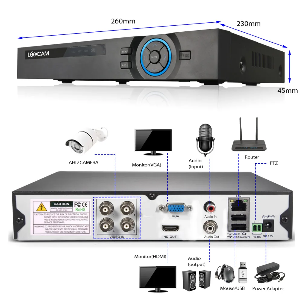 LOXCAM h.265 4Ch HDMI 1080p DVR система 4 шт. HD 2.0MP 3000TVL система безопасности камеры 1080P комплект видеонаблюдения