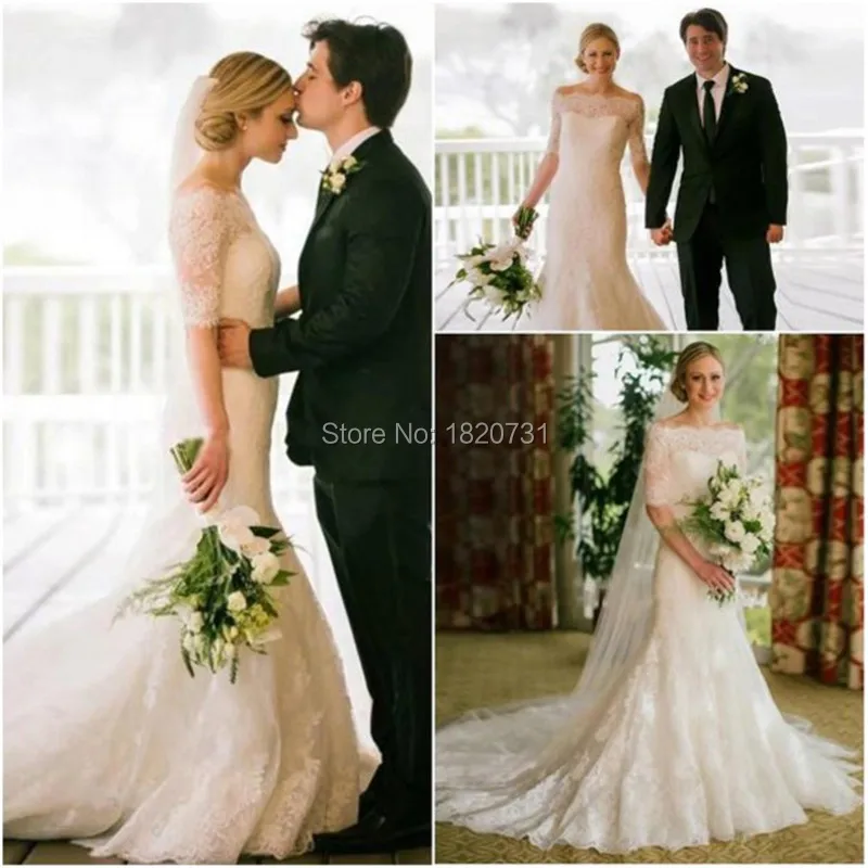 Designer-White-Lace-Mermaid-Wedding-Dress-Elegant-Half-Sleeve-Boat-Neck-Long-Wedding-Dress-Beautiful-Long