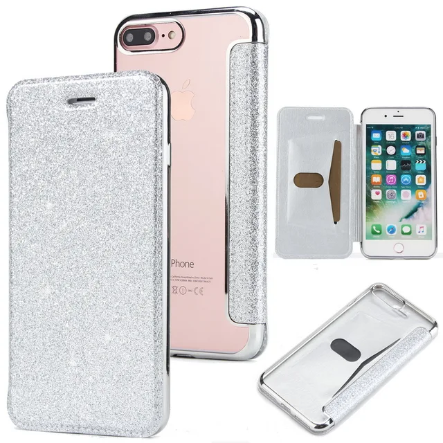 Best Price Bling Glitter Slim Book Leather/TPU Flip Wallet Case For iPhone X 8 8Plus 7 7Plus 6 6Plus 6S S Plus 5 5S SE Clear Back Soft Case