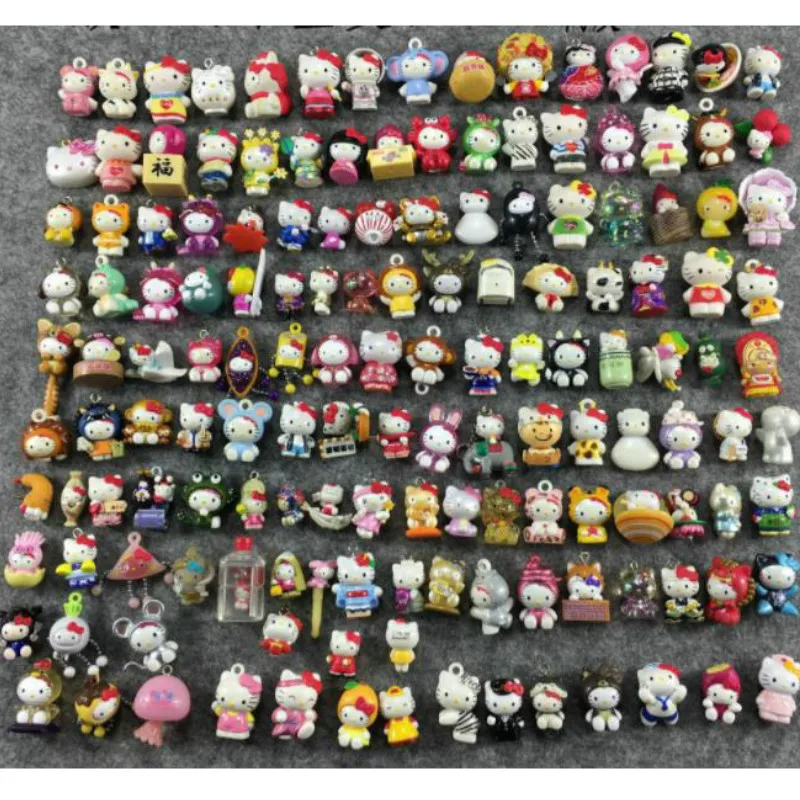 

100 different kt cat 1.5-2.3CM toy key chain girl cartoon anime figure capsule dolls birthday gift for kids hobby collections