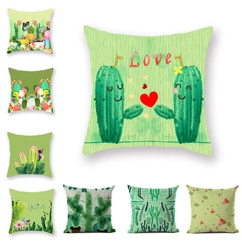 

Summer Fresh Green Fluffy throw Pillow case pink Avocado Green Pop Color Cactus Cushion Cover Small Courtyard Lounger Casual