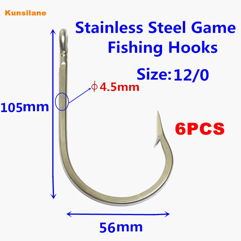 

Premium Qulity 6pcs 7691S Size 12/0 Stainless Steel Big Game Fishing Hooks Sharpened Southern Tuna Saltwater Fishing Tackle