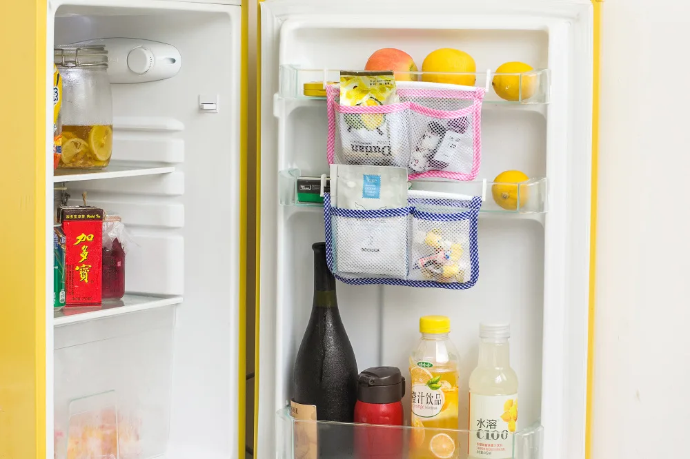 

Kitchen Refrigerator Hanging Storage Bag Food Organizer Fridge Storage Bag with 2 Hooks Save Space Storage Bags