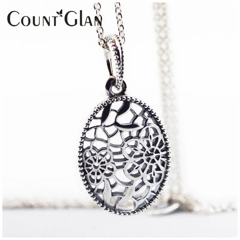 

Compatible With European Jewelry Floral Daisy Lace Silver Necklace Original 100% 925 Sterling Silver Jewelry DIY Wholesale