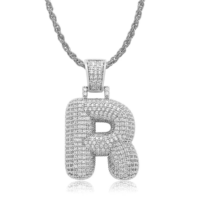

OMYFUN Factory Price Custom Bubble Letter R 26 Initials A B C D E F G H I J K L M N O P Q R S T U V W X Y Z Hip Hop Jewelry