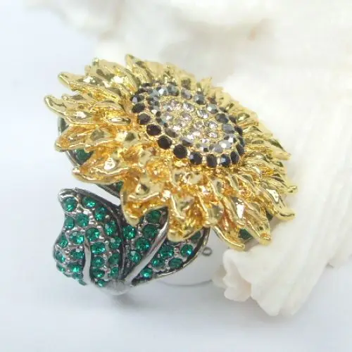 Великолепное черное женское кольцо для коктейля с подсолнухом CR319C3|cocktail ring|ring
